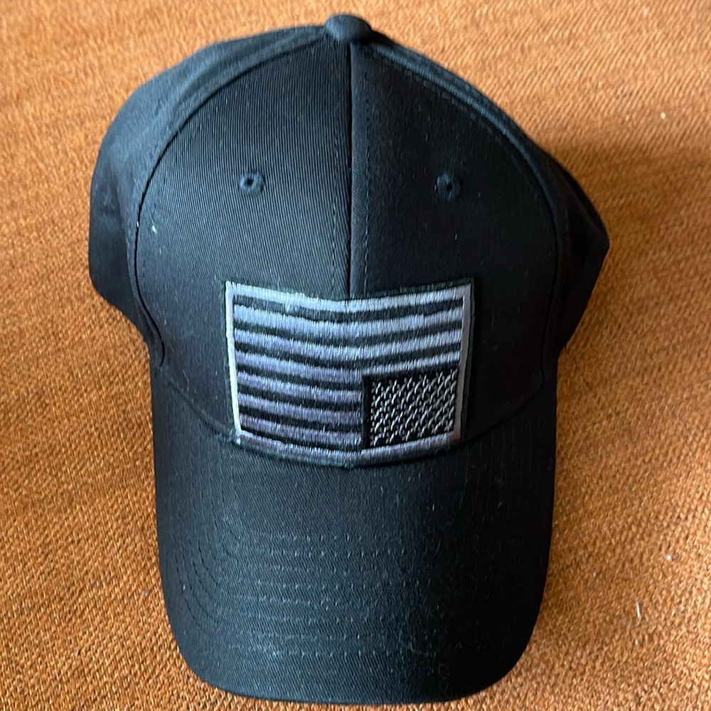 American Flag in Distress Black on Black Upside Down American Flag Baseball Cap